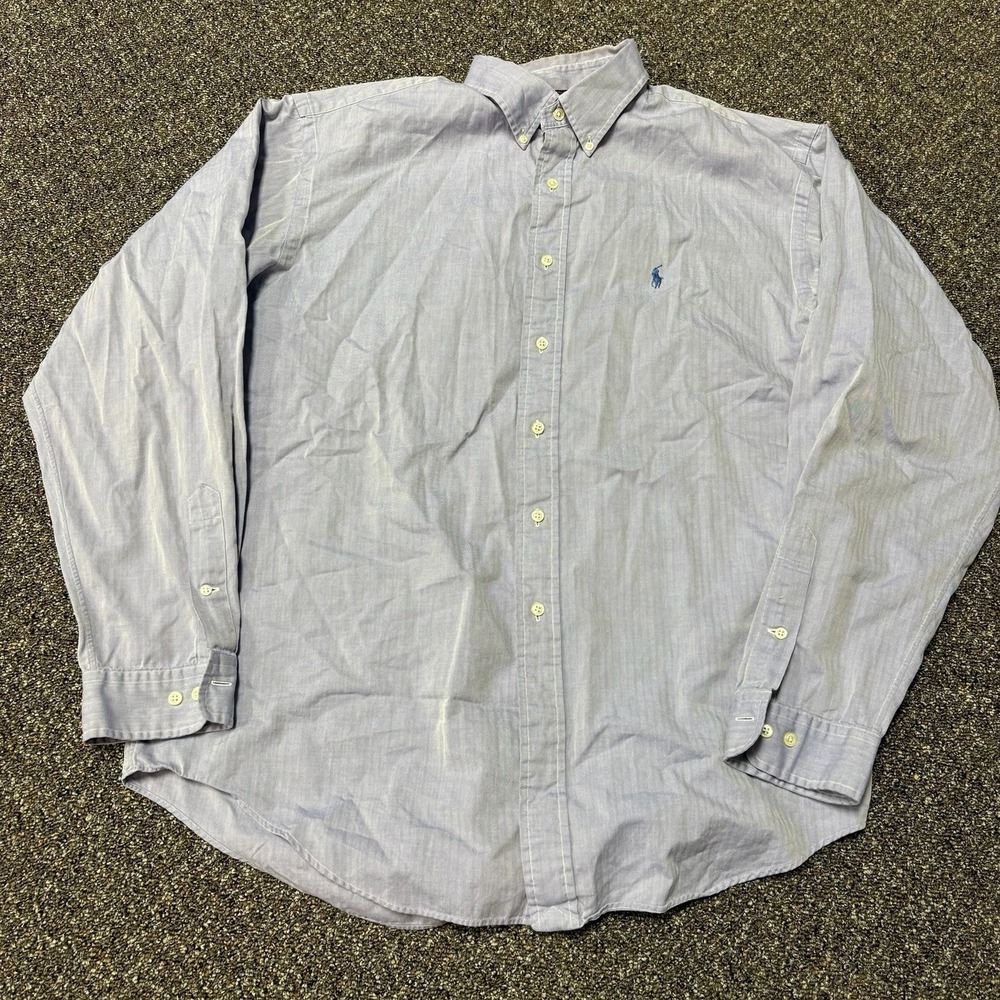 Polo Ralph Lauren Shirt Button Up Blue Grey Long Sleeve Size 2xl Hbt 1990s 17
